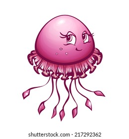 Vector illustration of jellyfish in cartoon style on transparent background