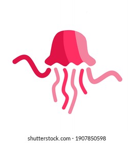 vector illustration of jellyfish icon in red color.  illustration for sea animal, nature.  flat minimalist design eps 10.