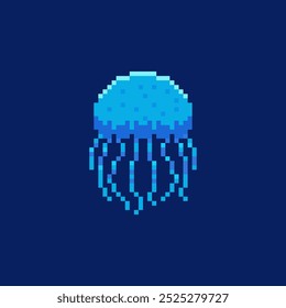 Vector Illustration of jellyfish with Pixel Art Design, perfect for game assets themed designs