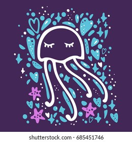 Vector illustration of a jellyfish. Poster, postcard, print, label.

