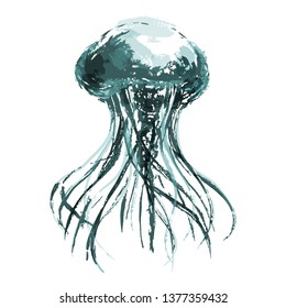 Vector illustration of jellyfish in watercolor style isolated on white background.