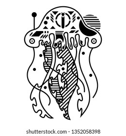 Vector Illustration. Jellyfish in White Background. Unique Lineart Style