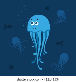 Vector illustration of jellyfishes are in ocean