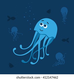 Vector illustration of jellyfishes are in ocean