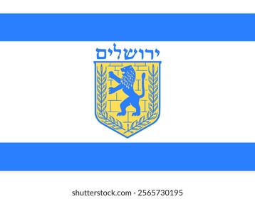 Vector illustration of Jerusalem, Israel's flag: Perfect for projects showcasing Jerusalem's profound history, spiritual importance, and unique cultural heritage, ideal for educational projects