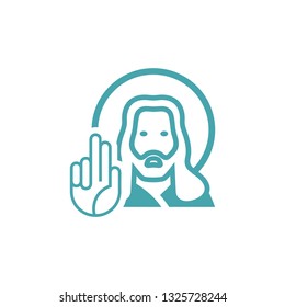 The vector illustration Jesus blesses with a hand. Set of two vector icons. Blessing from the son Bozhego Jesus. Flat design