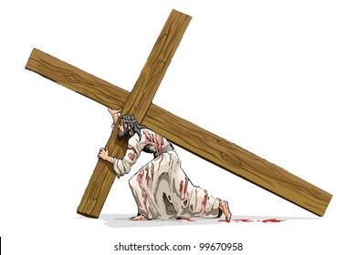 vector illustration of jesus christ carrying cross