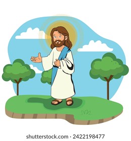 vector illustration of Jesus Christ in cartoon style.