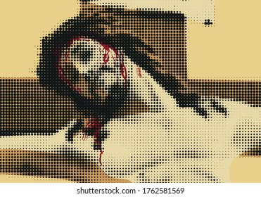 Vector illustration of Jesus Christ crucified on the cross, Christian religion.