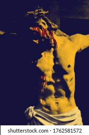 Vector illustration of Jesus Christ crucified on the cross, Christian religion.