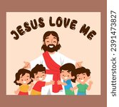 Vector illustration of Jesus hugging children with love