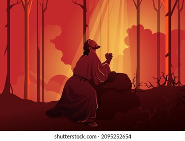 Vektorgrafik von Jesus, der in Gethsemane betet. Bibelserie