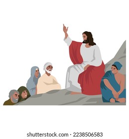 Una ilustración vectorial de Jesús difundiendo su enseñanza a la gente