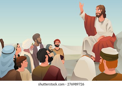 A vector illustration of Jesus spreading his teaching to people