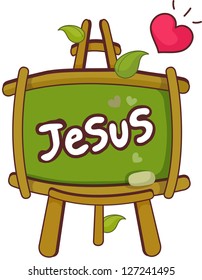 A vector illustration of Jesus word on green board