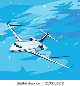 Vector illustration of a jet airplane flying in the sky