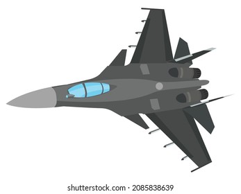 Vector illustration of jet fighter or attack military aircraft with solid background, combat warplane illustration