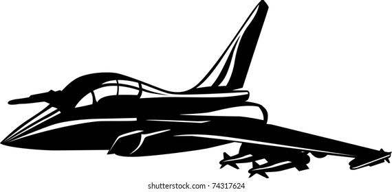 Vector illustration of a jet fighter black and white