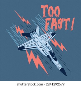 Vector illustration of jet plane and typography elements. For boys t-shirt.