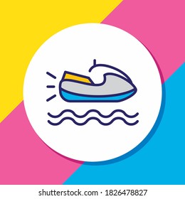 Vector illustration of jet ski icon colored line. Beautiful naval element also can be used as scooter icon element.