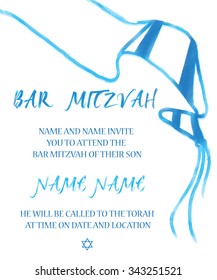 Vector Illustration Of A Jewish Boy Tallit For A Jewish Bar Mitzvah Jewish Life Event  Ceremony Party Ritual. No People. Copy Space