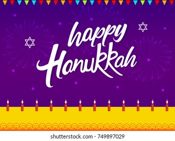 Vector Illustration of Jewish holiday festival Hanukkah background greetings with menorah (traditional candelabra) and burning candles 