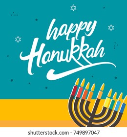 Vector Illustration of Jewish holiday festival Hanukkah background greetings with menorah (traditional candelabra) and burning candles 