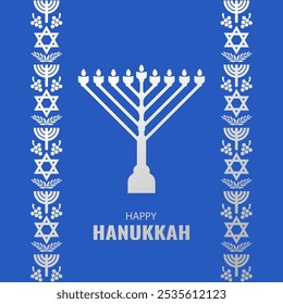 Vector illustration of Jewish holiday Hanukkah. Menorah
