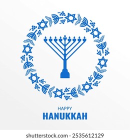 Vector illustration of Jewish holiday Hanukkah. Menorah
