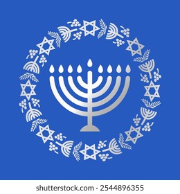 Vector illustration of Jewish holiday Hanukkah. Menorah
