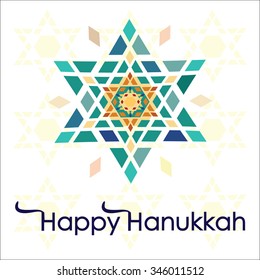 Vector illustration for Jewish Holiday Hanukkah / mosaic star with Happy Hanukkah lettering 