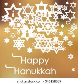 Vector illustration for Jewish Holiday Hanukkah / transparent stars and snowflakes on blurry background 