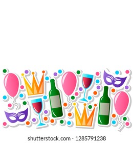 Vector illustration for Jewish holiday Purim celebration. Carnival symbols set of design elements.
