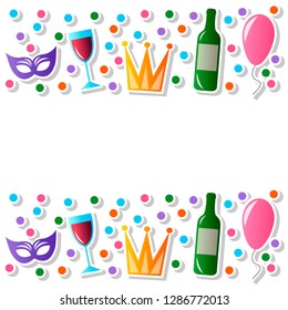 Vector illustration for Jewish holiday Purim celebration. Carnival symbols set of design elements.