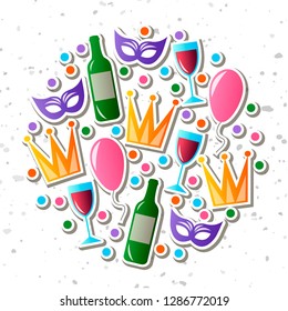 Vector illustration for Jewish holiday Purim celebration. Carnival symbols set of design elements.