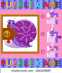 vector illustration of Jigsaw Puzzle Education Game for Preschool Children with snail