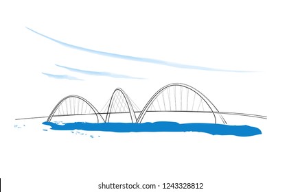 Vector Illustration of JK  bridge, Paranoa Lake, Brasilia - Brazil.