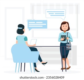 vector illustration of job interview with boss, Suitable for Diagrams, Infographics, Book Illustration, Game Asset, And Other Graphic Related Assets