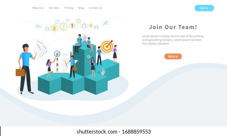 Vector illustration, job interview, human resource management, business recruitment and hiring concept. HR manager seeking new candidate for interview. Career opportunity, recruitment process.