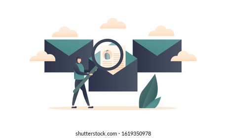 vector illustration, job recruitment and online recruitment concepts with small characters, agency interviews, view curriculum vitae or resume. people bring magnifying glasses to find new employees. 