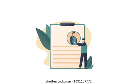 vector illustration, job recruitment and online recruitment concepts with small characters, agency interviews, view curriculum vitae or resume. people are choosing new employees. flat design