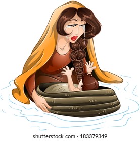 Vector illustration of Jochebed placing Moses in the nile. 