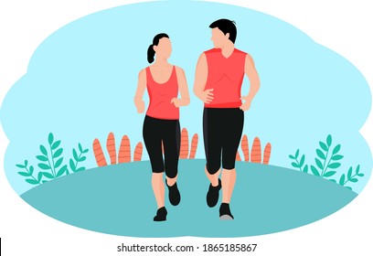 Vector illustration Jogging people. Marathon race group, Running men and women sports background. People runner race, training to marathon, jogging and running illustration. Vector in flat style