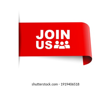 Vector Illustration Join Us Label. Modern Web Banner Element With Team Icon
