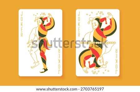 Vector illustration of a Joker playing card. Classic and elegant design with colorful and decorative details, perfect for poker, casino, and entertainment projects.