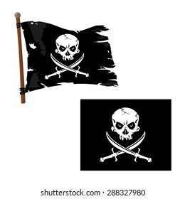 A vector illustration Jolly Roger Flag with Skull and crossed blades.
Jolly Roger Pirate Flag icon illustration.
Skull with crossed swords.