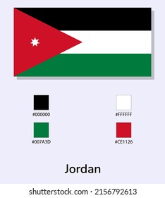 Vector Illustration of Jordan flag isolated on light blue background. Illustration National Jordan flag with Color Codes. As close as possible to the original. ready to use, easy to edit. 
