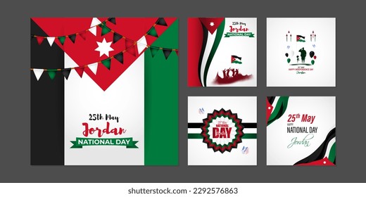 Vector illustration of Jordan National Day social media story feed mockup template poster banner flyer set