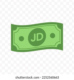 Vector illustration of Jordanian Dinar banknote in green color on transparent background (PNG).