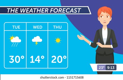 Vector illustration of journalist when she announce the weather on tv